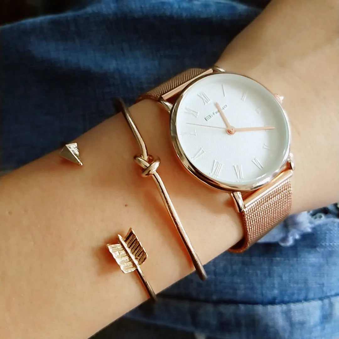 Women's gold electroplated alloy vintage cuff bracelet with knotted arrow design for European-American style jewellery