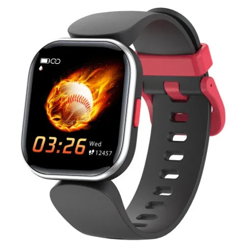 Blue H39T children's smart watch with sporty TPU strap on a wrist, showing the 1.4 inch touchscreen display.