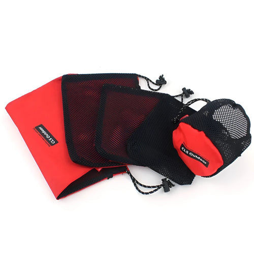 Red 5pcs outdoor travel storage bag set made of 200D Oxford cloth and mesh with zippers