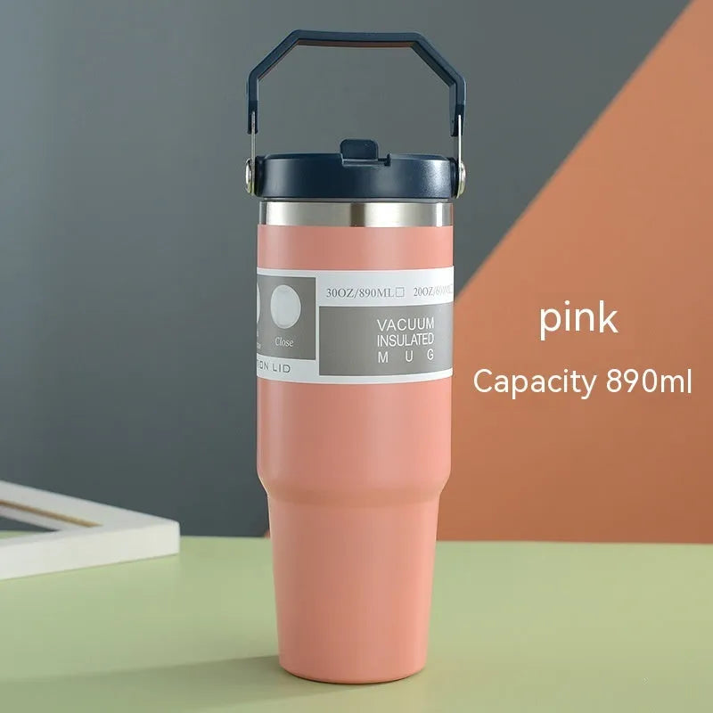 30oz insulated stainless steel travel tumbler with powder-coated finish and splash-proof sliding lid