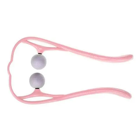 Blue plastic neck massager with hand roller and bracket for pressure point therapy on neck and shoulders