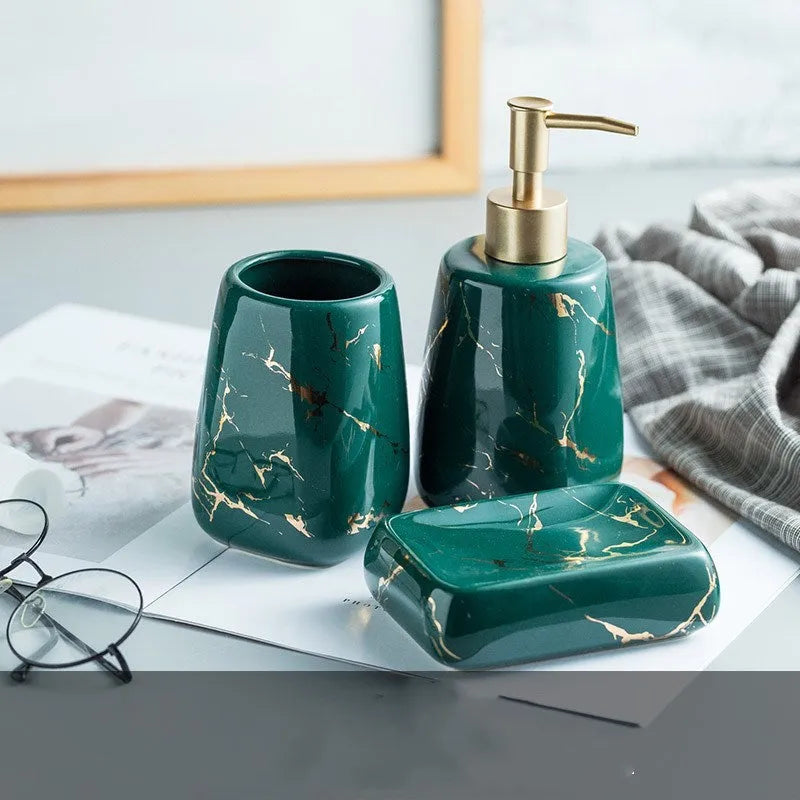 Ceramic bathroom wash set in black, blue, or white colours, showing smooth porcelain finish.