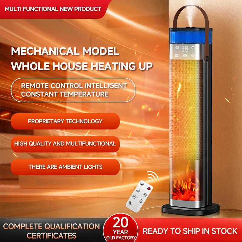 Tall vertical heater with humidifier function in upgraded humidifying remote control colour, dimensions 16x16x52.6cm