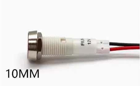 10mm stainless steel edge plastic indicator light with wire flat end connector in multiple colours.