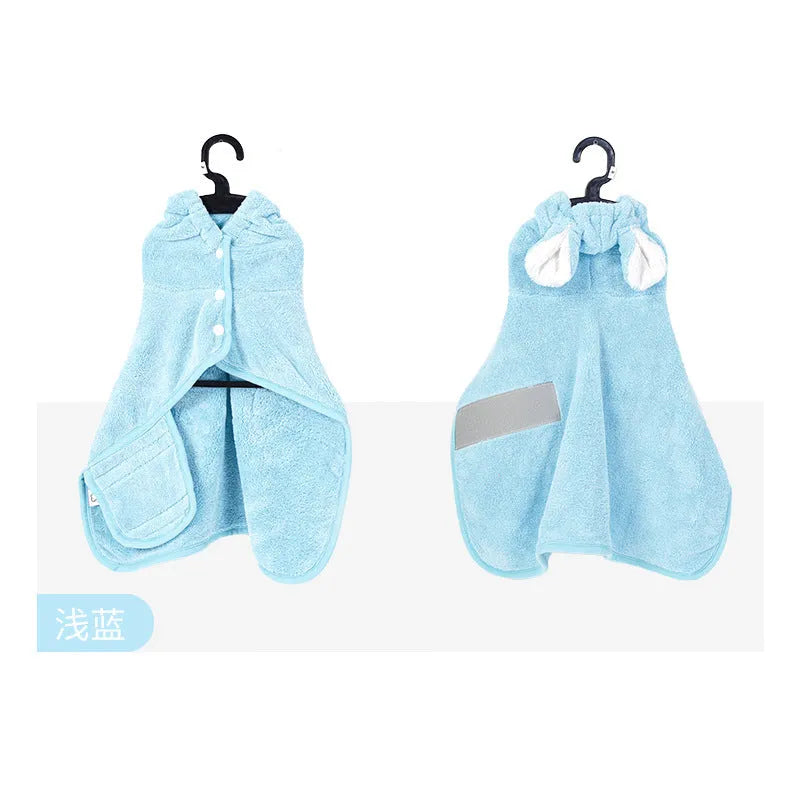 Blue pet drying bathrobe wrap for cats and dogs, absorbent towel with size S dimensions