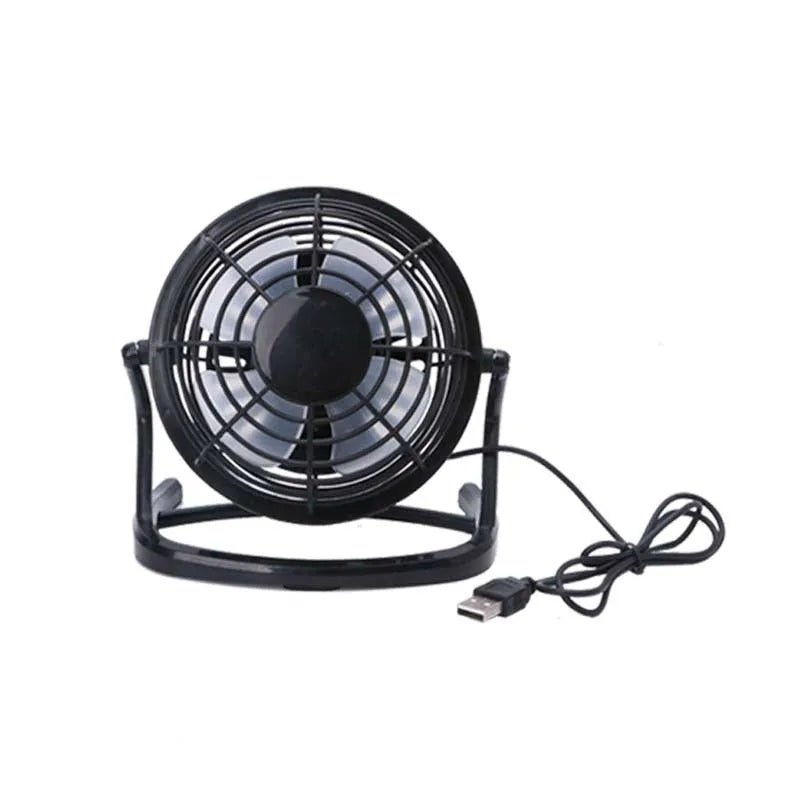 Mini portable USB desk fan in black colour with adjustable angle, 16cm size
