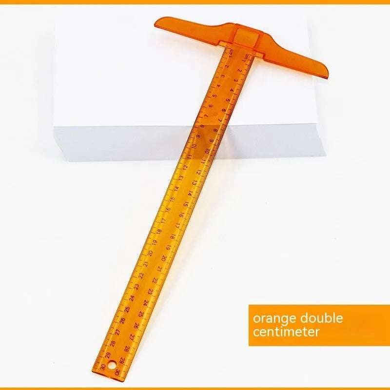 30cm plastic T-shaped ruler with British or double centimetre scales in transparent or orange yellow