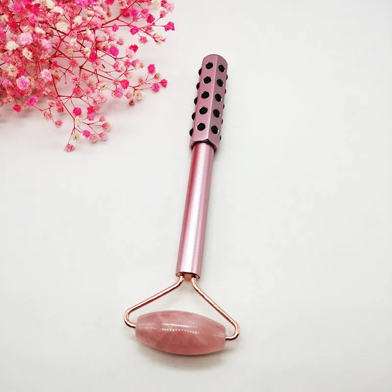 4-piece natural jade facial massage roller set with germanium head on a white background
