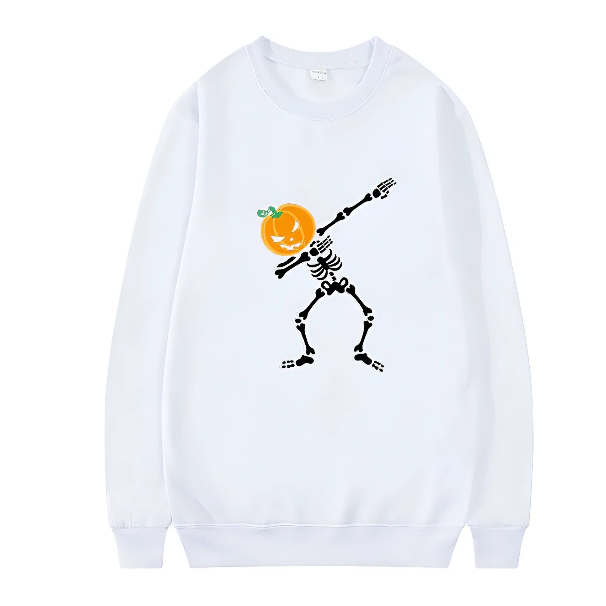 Women's printed long sleeve crew neck top in a cotton blend fabric on a hanger.