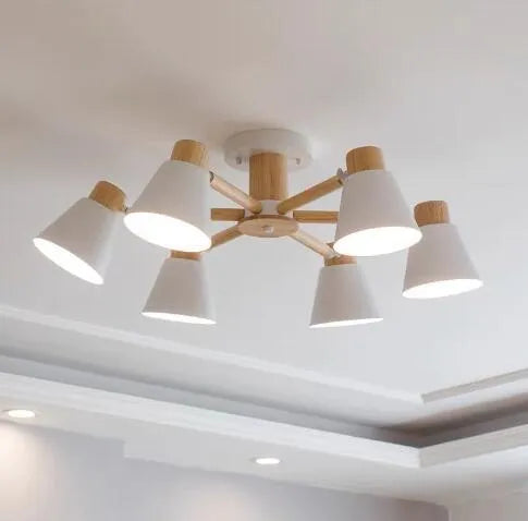 Nordic ironwood ceiling lamp with macaron design in multiple head configurations
