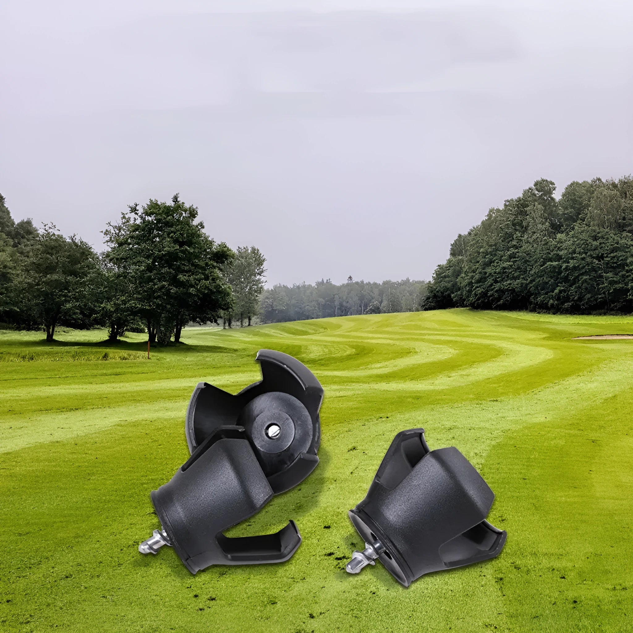 Black golf ball picker device with clip mechanism and seat attachment weighing 60g