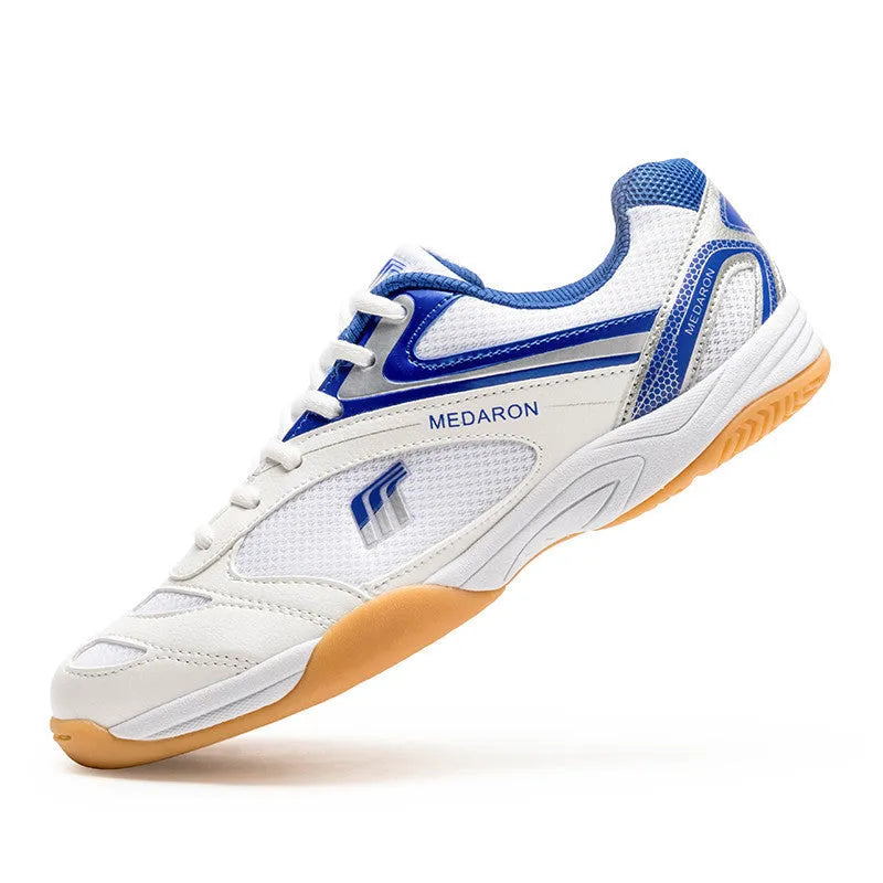 Mesh table tennis sneakers 615 white blue with synthetic leather upper and rubber outsole
