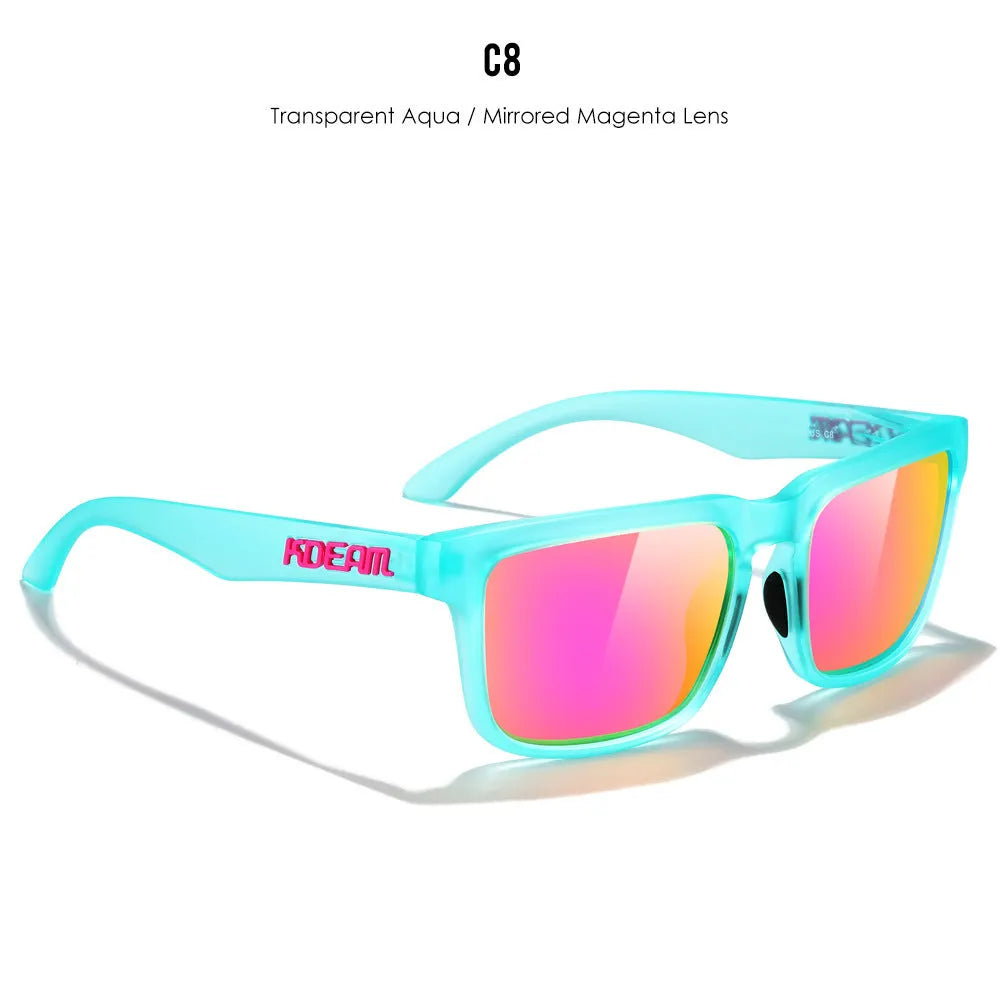 Polarized square sunglasses with TAC lens and PC frame in multiple colour options for outdoor use