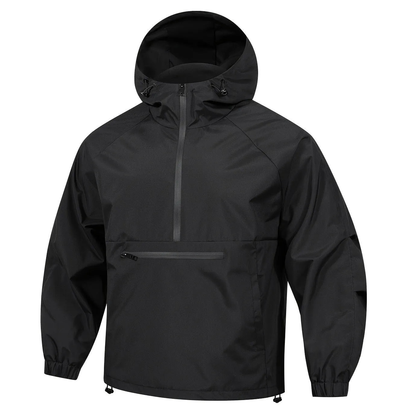 Men's Korean-style corduroy half-zip hooded jacket in light grey colour showing loose fit and hood detail