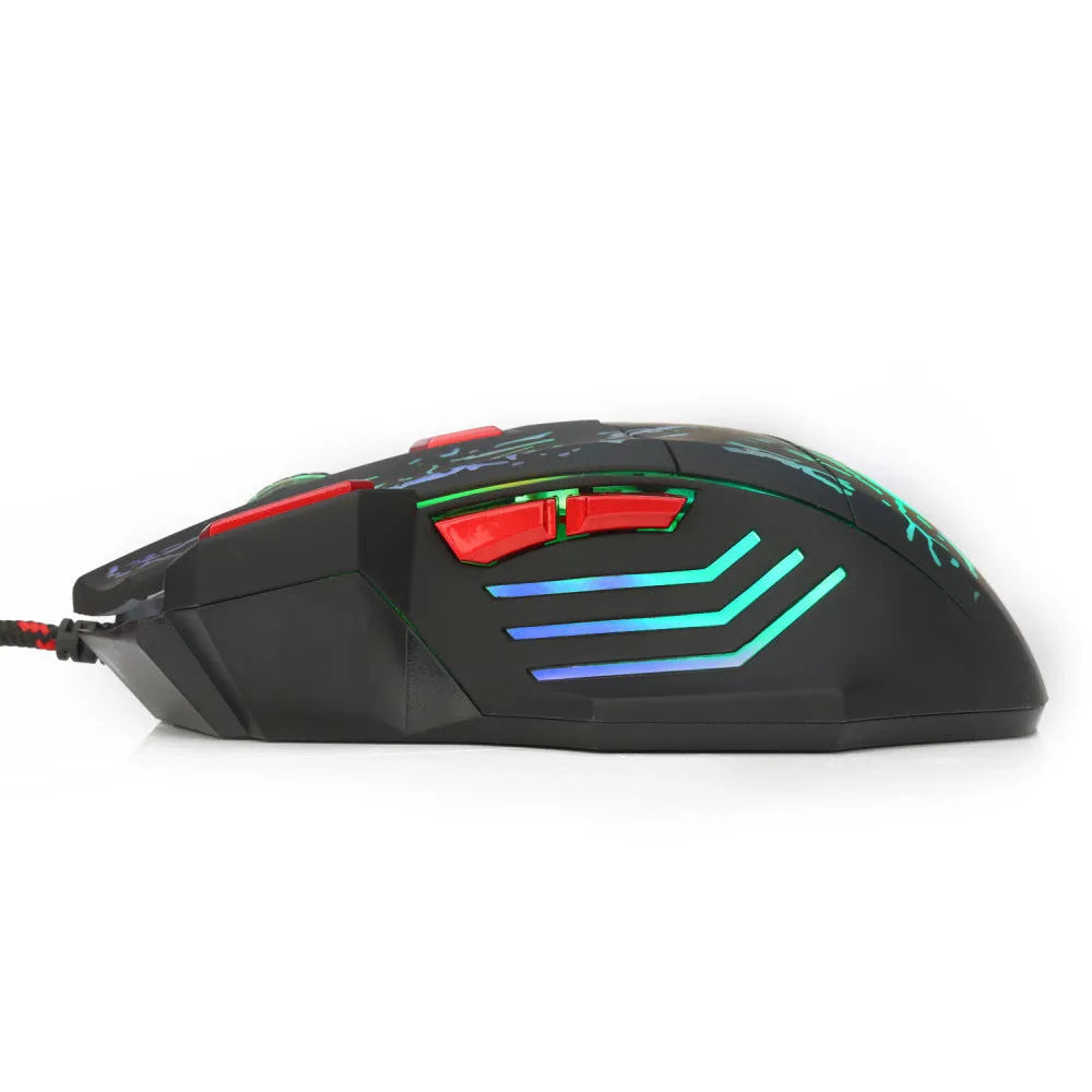 H300BK black gaming mouse with colourful luminous side lighting and USB cable