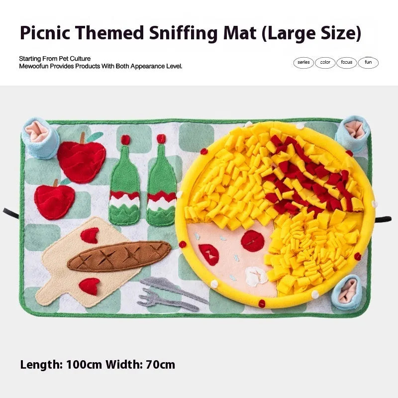Fabric dog snuffle mat in various colour themes for mental stimulation and scent games