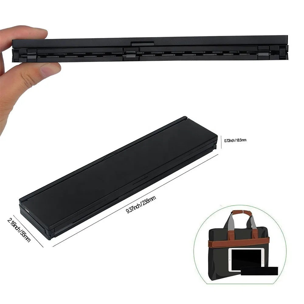 Black folding Bluetooth keyboard for tablets with numeric keypad and aluminium bottom