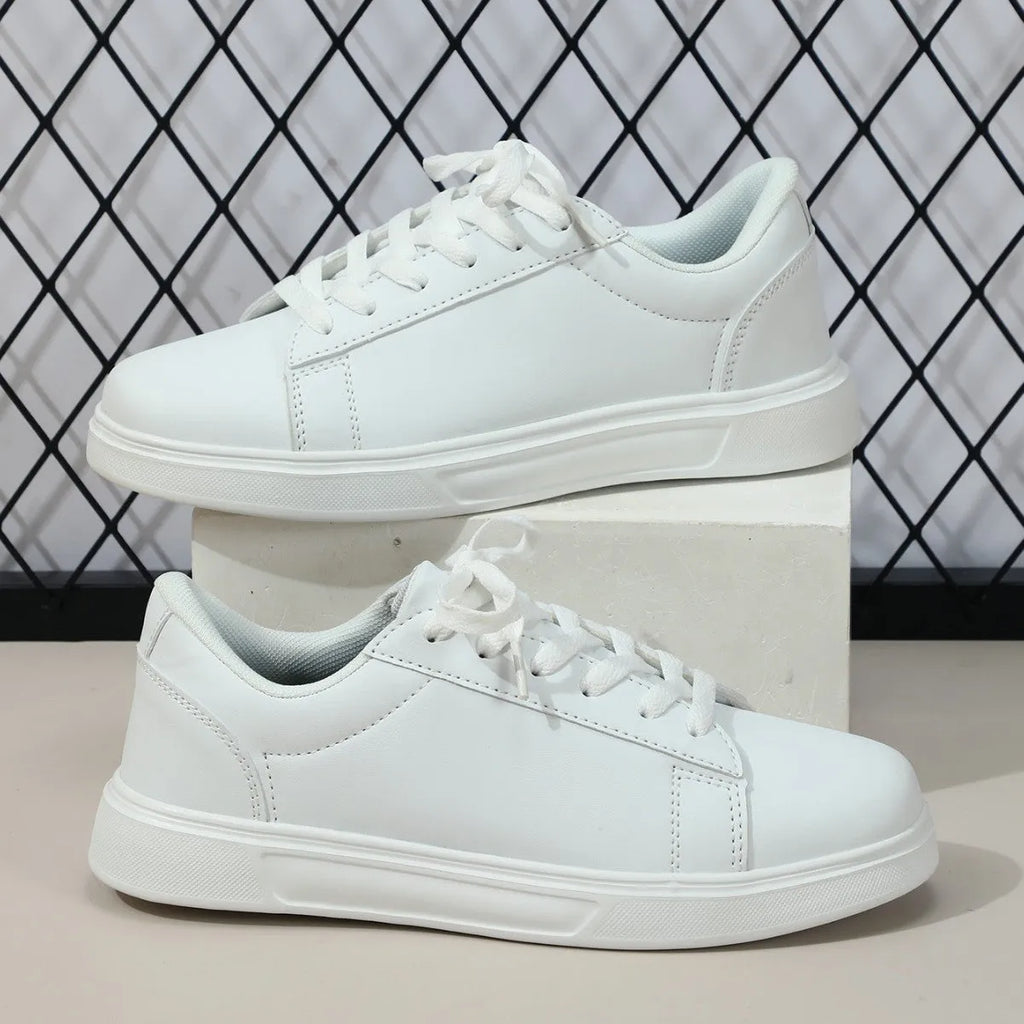 Platform skateboard casual sneakers in beige brown with round toe and cross belt detail