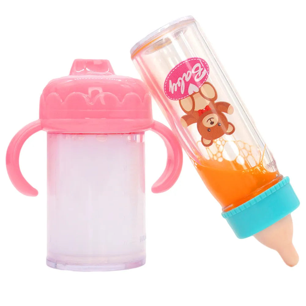 Plastic doll bottle with nipple in bear blue combination on white background
