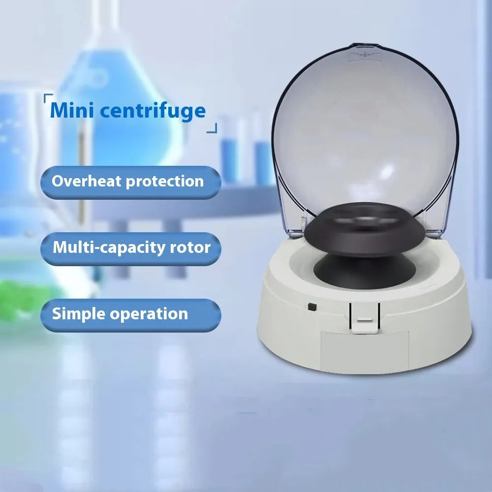 Mini laboratory centrifuge with 7000 RPM speed in compact 157x170x120mm dimensions