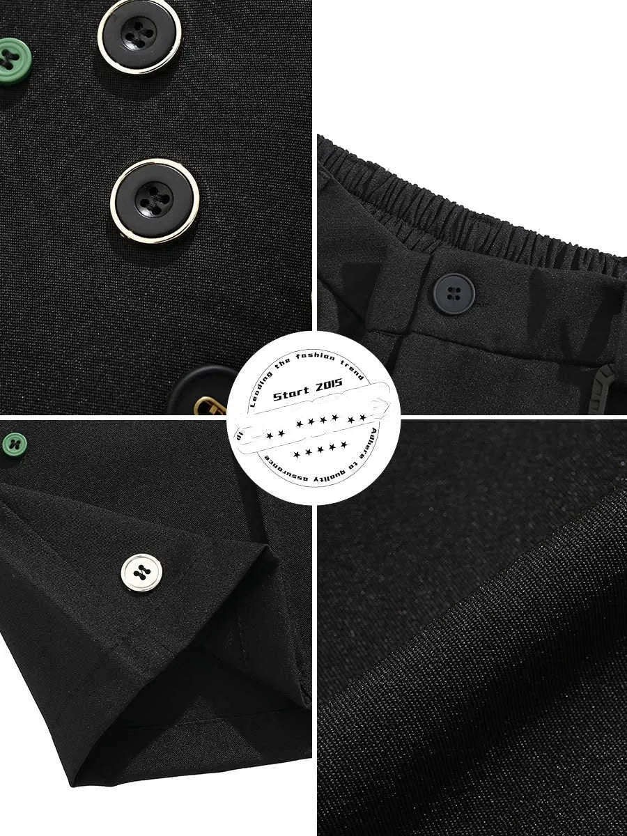 Men's black semi-elastic shorts with straight-leg loose fit and zip fly closure