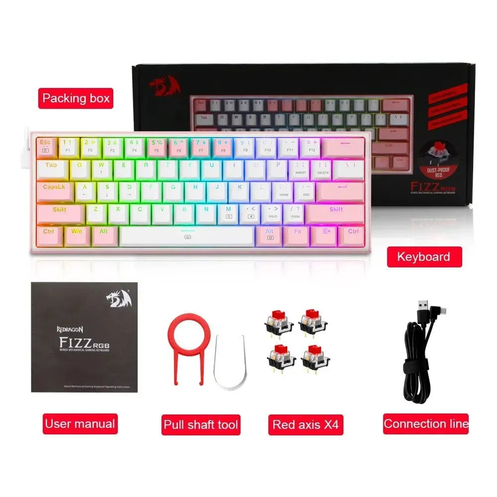 White pink RGB mechanical keyboard with dual keycaps and multimedia controls