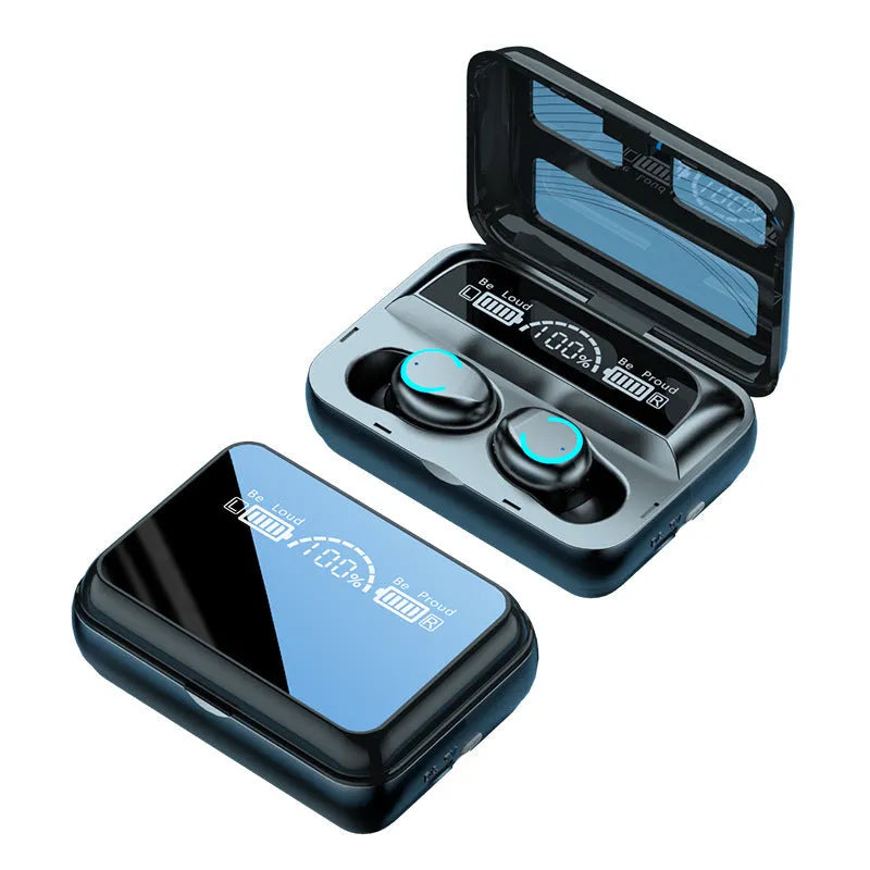 Mini sports in-ear Bluetooth headset with charging bay, black colour, touch controls