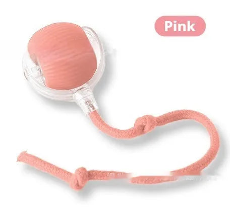 Flexible silicone rolling ball cat toy in plush red, green, and grey colours