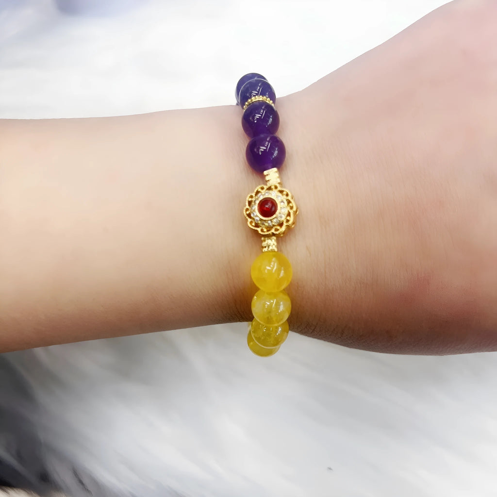 Handmade women's yellow and purple amethyst crystal bracelet with niche style design