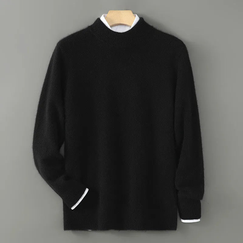 Men's half turtleneck wool blend pullover sweater in beige with loose batwing sleeves, thick knit, long sleeves, plus size fit