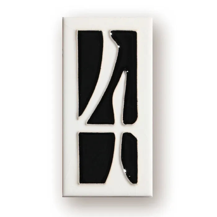 Handmade retro-style ceramic doorplate with a white enamel background and a raised black number 5, shown at 76mm by 152mm.