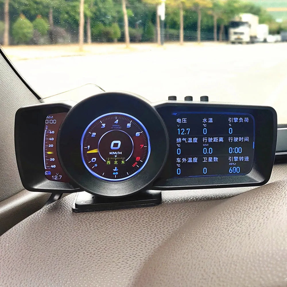 A600 OBD2 driving computer with 4.3-inch screen showing vehicle diagnostics and navigation data