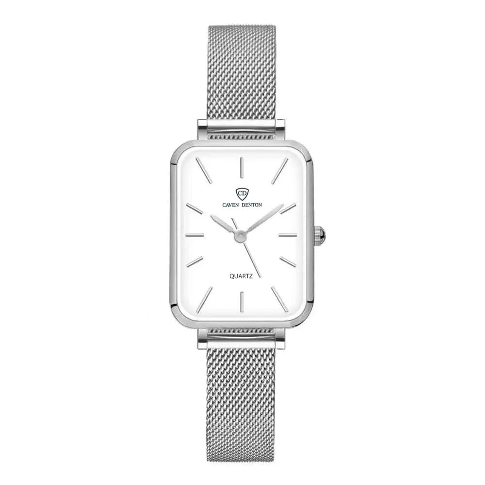 Women's waterproof quartz watch with alloy case and woven steel strap in rose gold colour