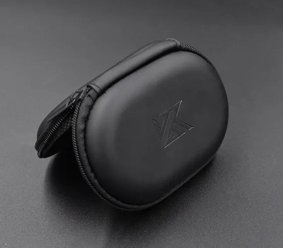 Black oval leather earphone storage bag for portable audio device protection