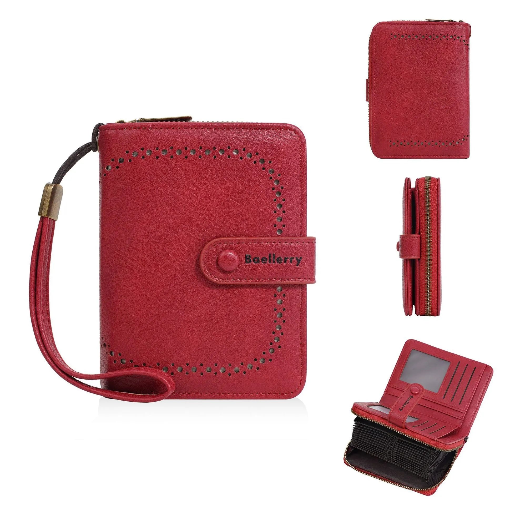 Women's black PU zip coin purse showing card slots and coin compartment.