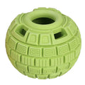 Natural rubber treat dispensing ball toy for dogs in green colour, 14 x 10 x 10 cm