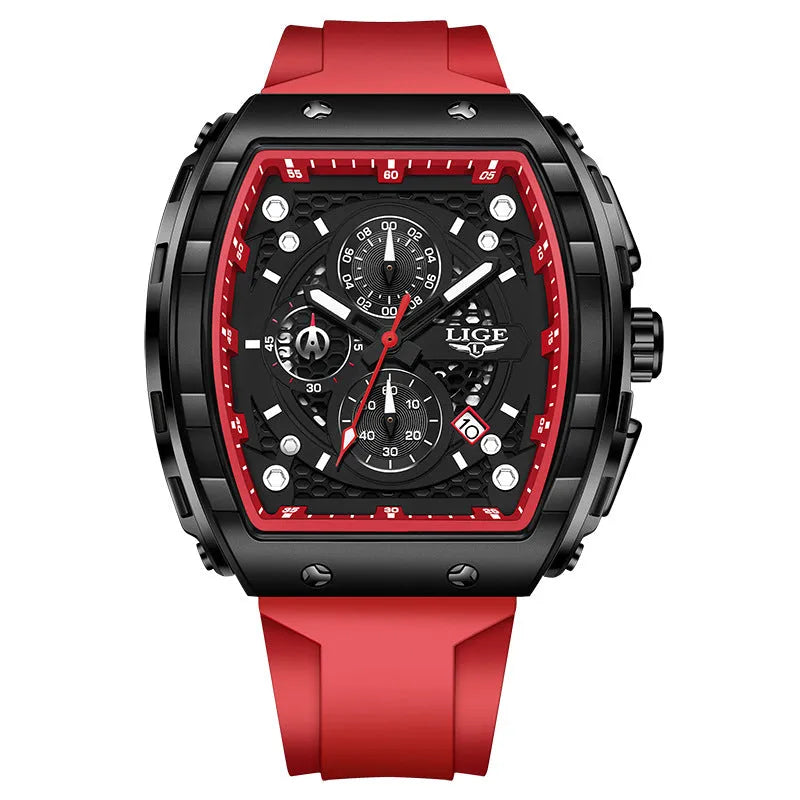 Men's sports quartz watch with 50mm luminous dial and mineral glass mirror, available in multiple colours