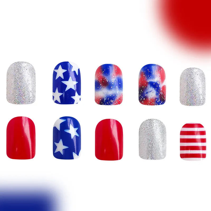 XINGX pattern nail art set with American five-pointed star Independence Day design in European Square style