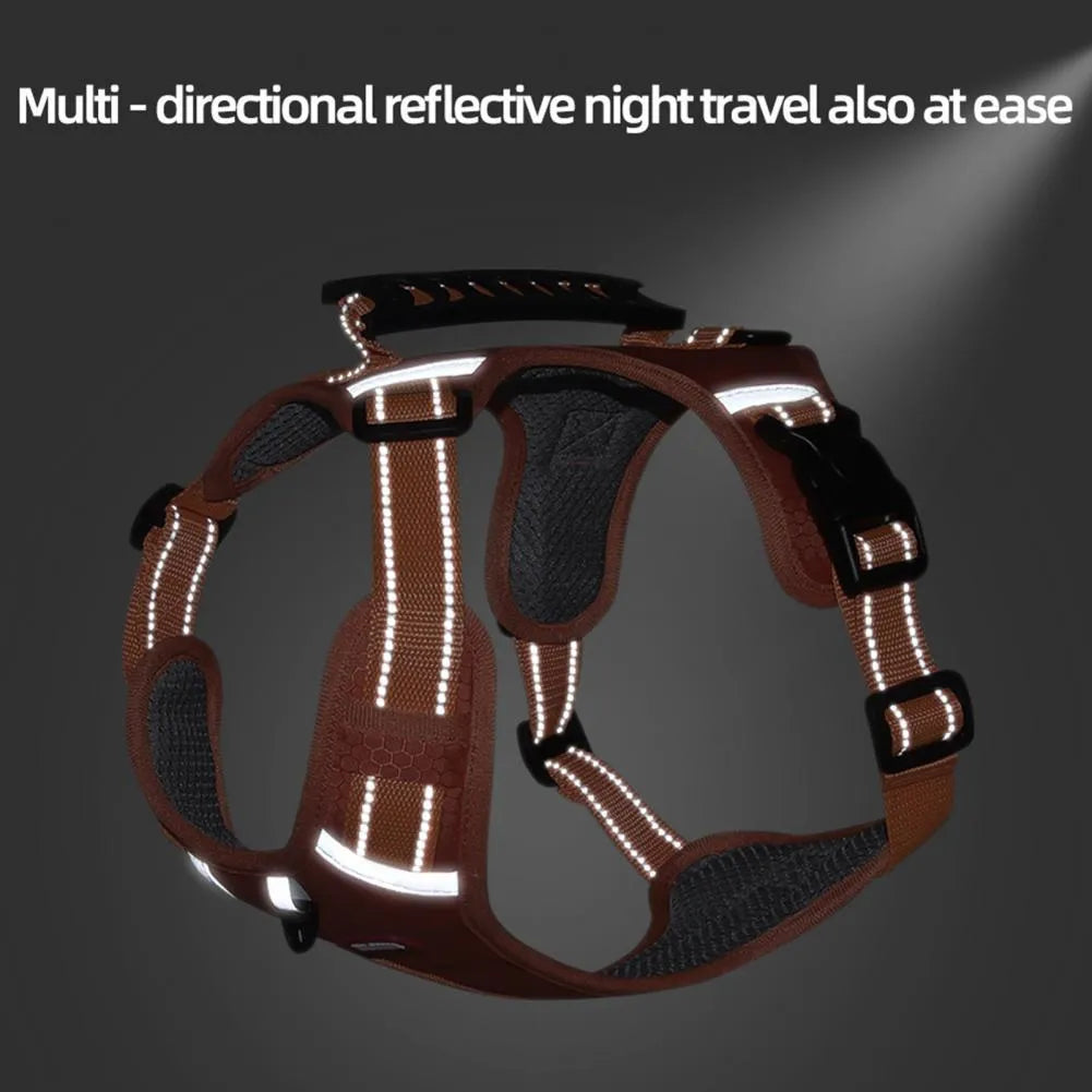 Nylon Oxford cloth no-pull dog harness with reflective strip and adjustable buckles in orange