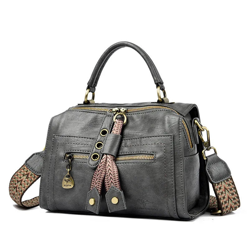 Women's soft PU crossbody bag in horizontal square shape with one-shoulder strap