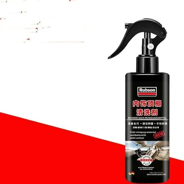 UL ultrasonic fabric roof foam decontamination cleaner bottle with towel and sponge wipes for vehicle ceilings.