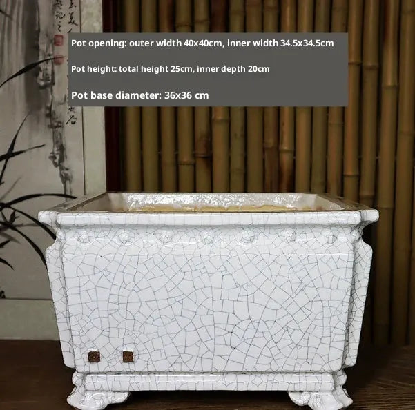 Large handmade ceramic flower pot with crackle glaze surface in white colour option for indoor plant display