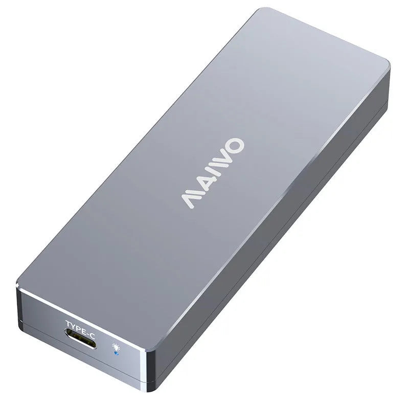 USB-C compatible M.2 AHCI SSD enclosure in aluminium alloy with screwdriver and heat pad