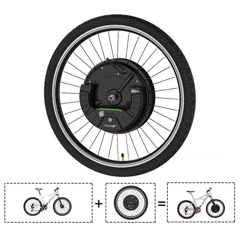Yunzhilun 26-inch electric bicycle conversion kit showing hub motor, lithium battery, and charger.