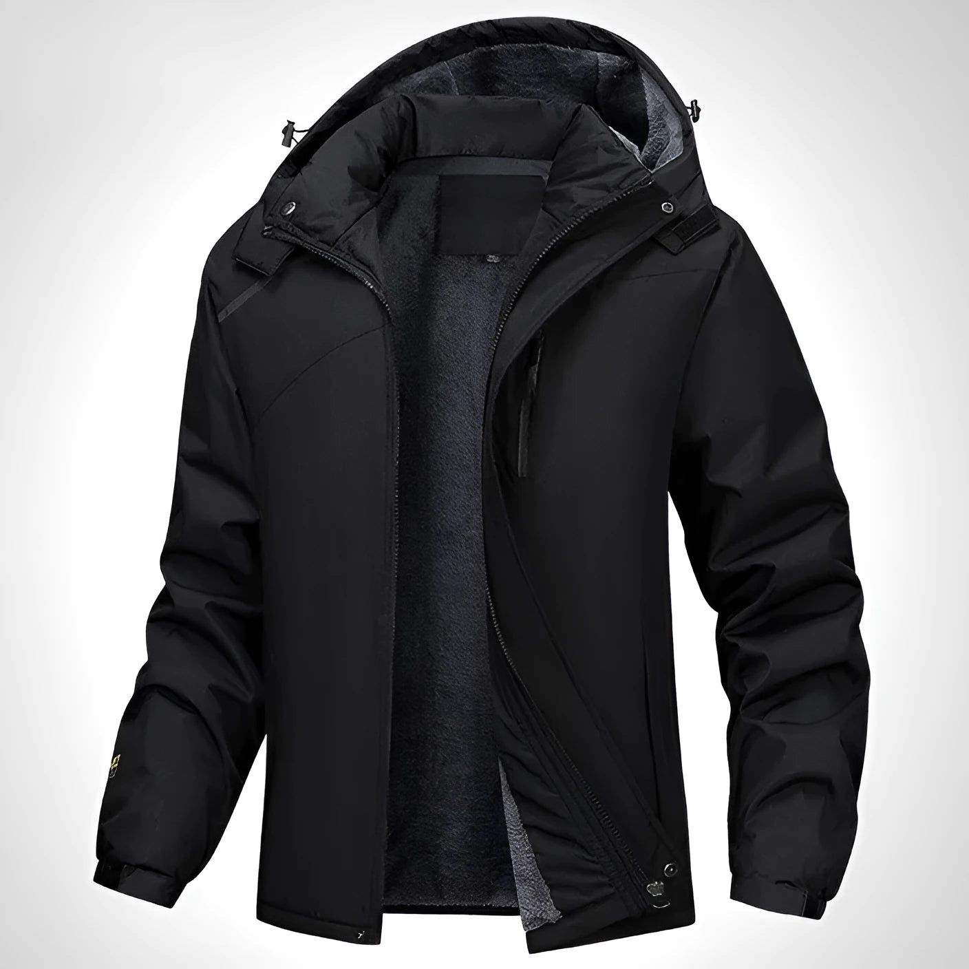 Men's plus size loose-fit hooded winter coat in army green, shown on a model.
