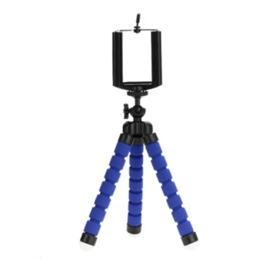 Black flexible octopus tripod with bent legs wrapped around a pole, showing smartphone mount with 1/4-20 screw.