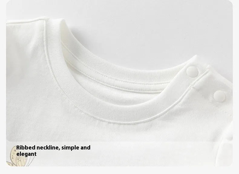 Girls antibacterial anti-mite pure cotton thin white top short sleeves round neck