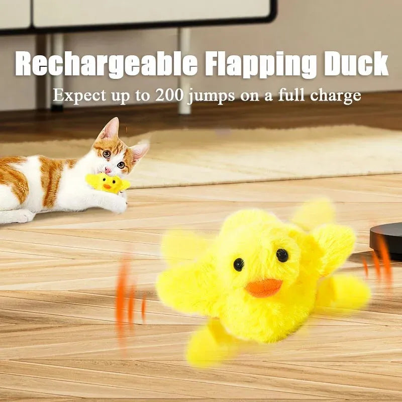 Yellow flapping duck cat toy with rechargeable battery and removable washable plush cover