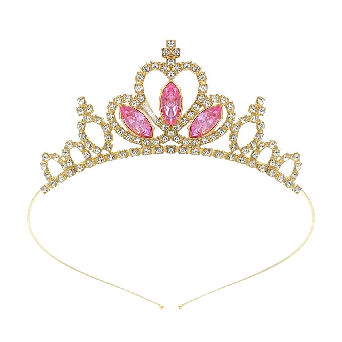 Gold and silver alloy princess crown headdress with electroplated gemstone colour finishes for birthday parties