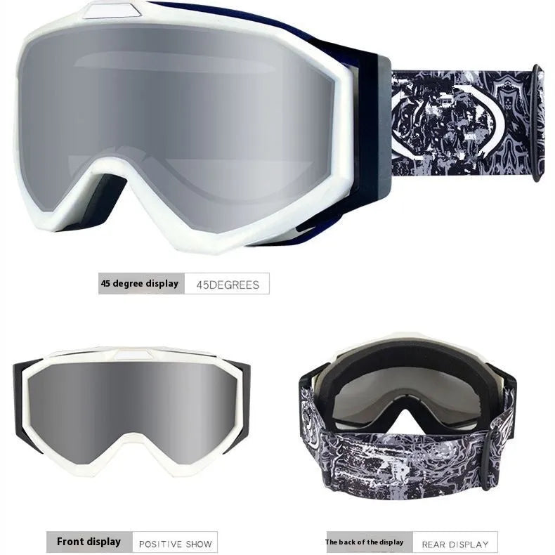 Motorcycle goggles with double-layer anti-fog design in multiple colour options including black frame with grey lens.